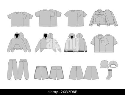 Streetwear vêtements vectoriels maquette Pack TechPack maquettes vêtements marque de mode Design Flat Adobe Illustrator Adobe Photoshop procreate Illustration de Vecteur