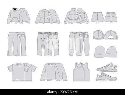 Streetwear Vector Mockup Pack Streetwear Mockup Template Pack Bundle Fashion Illustrator Vector Tech Pack procreate Mockup Template Design Illustration de Vecteur