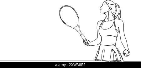 dessin en ligne simple continu de joueuse de tennis féminine, illustration vectorielle d'art au trait Illustration de Vecteur