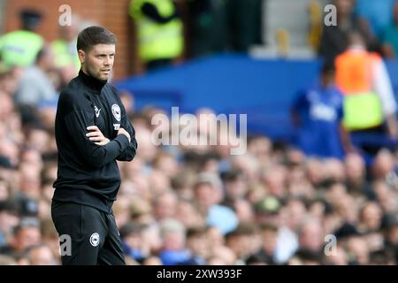 Liverpool, Royaume-Uni. 17 août 2024. Fabian Hurzeler, le directeur de Brighton & Hove Albion regarde. Premier League match, Everton v Brighton & Hove Albion au Goodison Park à Liverpool le samedi 17 août 2024. Cette image ne peut être utilisée qu'à des fins éditoriales. Usage éditorial exclusif, photo de Chris Stading/Andrew Orchard photographie sportive/Alamy Live News crédit : Andrew Orchard photographie sportive/Alamy Live News Banque D'Images