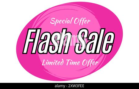 Flash Sale modèles d'étiquettes promotionnelles Flash Sale sur forme ovale. Offre spéciale, magasinez maintenant la conception de bannière de site Web de promotion sur fond rose Illustration de Vecteur