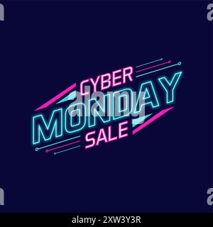 Affiche néon des soldes du lundi cybernétique Illustration de Vecteur
