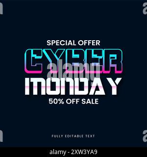 Modèle modifiable d'effet de texte de bannière Cyber Monday Sale Illustration de Vecteur