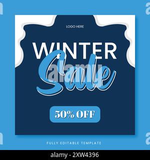 Affiche de soldes d'hiver moderne avec une réduction de 50% Illustration de Vecteur