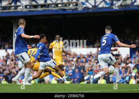 Liverpool, Royaume-Uni. 17 août 2024. Simon Adingra de Brighton & Hove Albion marque le 3ème but de son équipe. Premier League match, Everton v Brighton & Hove Albion au Goodison Park à Liverpool le samedi 17 août 2024. Cette image ne peut être utilisée qu'à des fins éditoriales. Usage éditorial exclusif, photo de Chris Stading/Andrew Orchard photographie sportive/Alamy Live News crédit : Andrew Orchard photographie sportive/Alamy Live News Banque D'Images