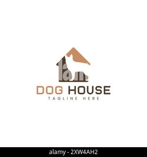 Dog House logo design, silhouette de chien, soins pour animaux de compagnie Illustration de Vecteur