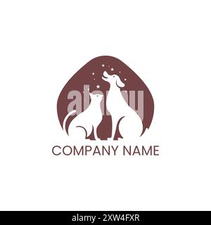 Logo pour animaux de compagnie ludique avec chien et chat, logo espace négatif Illustration de Vecteur