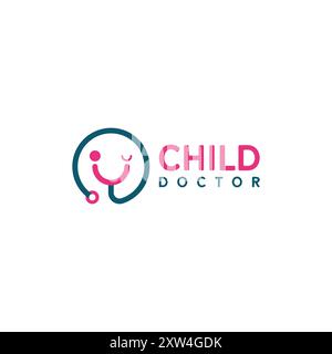 Logo ludique de médecin enfant, logo stéthoscope Illustration de Vecteur