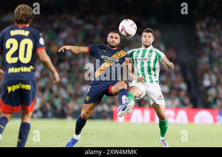 David Lopez, Aitor Ruibal lors du match LaLiga EASPORTS entre les équipes du Real Betis Balompie et du Girona FC à l'Estadio Benito Villamarin (Maciej Rogowsk Banque D'Images