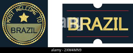 Bienvenue sceau de timbre du Brésil et autocollant, illustration vectorielle image modifiable abstraite Illustration de Vecteur
