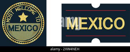 Bienvenue Mexique timbre sceau et autocollant, illustration vectorielle image modifiable abstraite Illustration de Vecteur