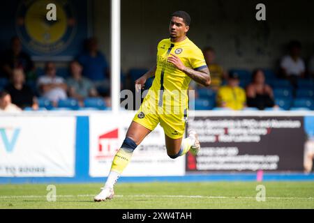 Farnborough, Royaume-Uni. 17 août 2024. Mason Bloomfield du Farnborough FC lors du match de Vanarama National League South entre Farnborough et Torquay United au Saunders transport Community Stadium. Crédit : Dave Vokes/Alamy Live News Banque D'Images