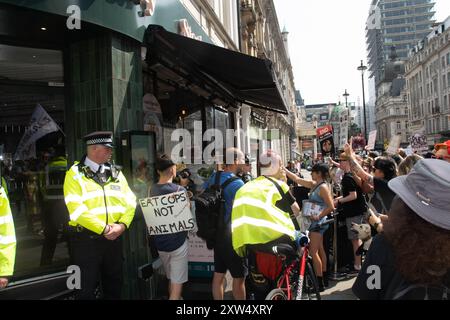 la marche des droits des animaux attire les végétaliens passionnés anti-vivisectionistes aux côtés des saboteurs de chasse démontrant la colère qu'ils ressentent Banque D'Images