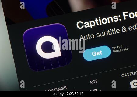 OSTRAVA, TCHÉQUIE - 27 JUILLET 2024 : App Store avec l'application mobile Caption pour la création de sous-titres automatiques Banque D'Images