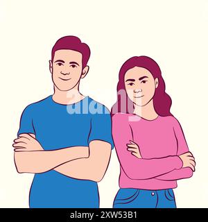 Homme et femme debout avec les bras pliés - illustration de relation Illustration de Vecteur