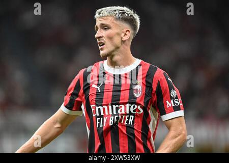 Alexis Saelemaekers (AC Milan) Portrait déçu lors de l'AC Milan vs Torino FC, match de football italien Serie A à Milan, Italie, le 17 août 2024 Banque D'Images