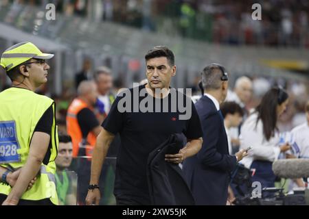 Paulo Fonseca entraîneur de l'AC Milan lors du match de football italien Serie A, 2024 -2025, entre l'AC Milan et le Torino FC le 17 août 2024 au San Siro Stadium, Milan, Italie. Photo Nderim KACELi Banque D'Images