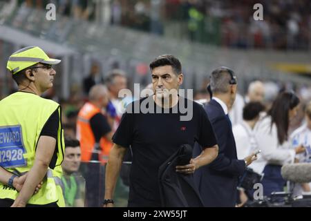 Paulo Fonseca entraîneur de l'AC Milan lors du match de football italien Serie A, 2024 -2025, entre l'AC Milan et le Torino FC le 17 août 2024 au San Siro Stadium, Milan, Italie. Photo Nderim KACELi Banque D'Images