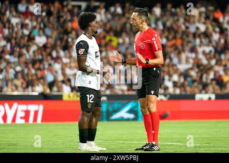 Thierry Rendall Correia de Valencia CF en action lors de la Liga EA Sport saison régulière Round 1 sur agust 17, 2024 au stade Mestalla (Valencia, la Banque D'Images