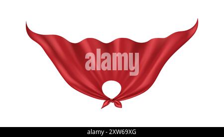 Illustration vectorielle réaliste de manteau de super-héros volant. Symbole Superpower. cape en tissu rouge vif flattant dans l'air objet 3d sur fond blanc Illustration de Vecteur