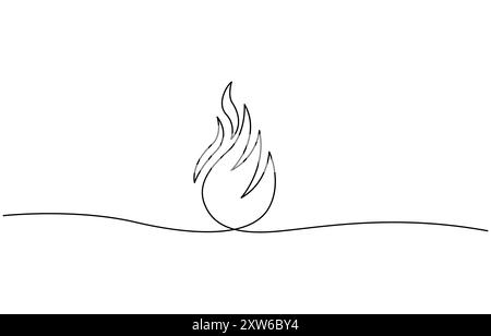 Dessin continu de feu de joie dessin à une ligne, dessin continu d'une ligne de flamme de feu. Illustration de Vecteur