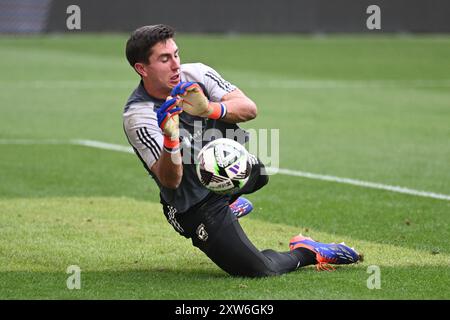 17 août 2024 : Patrick Schulte (28 ans), gardien de Columbus Crew, lors des échauffements avant de jouer au New York City FC en quarts de finale de la Leagues Cup à Columbus, Ohio. Brent Clark/Cal Sport Media Banque D'Images