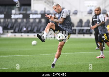 17 août 2024 : L'attaquant Christian Ramirez (17 ans) de l'équipage de Columbus lors des échauffements avant de jouer au New York City FC en quarts de finale de la Leagues Cup à Columbus, Ohio. Brent Clark/Cal Sport Media Banque D'Images