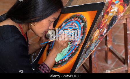 Artiste thangka, Bhaktapur Banque D'Images