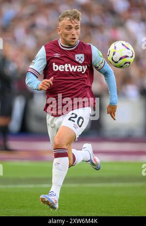 Londres, Royaume-Uni. 17 août 2024 - West Ham United v Aston Villa - premier League - London Stadium. Jarrod Bowen de West Ham en action. Crédit photo : Mark pain / Alamy Live News Banque D'Images