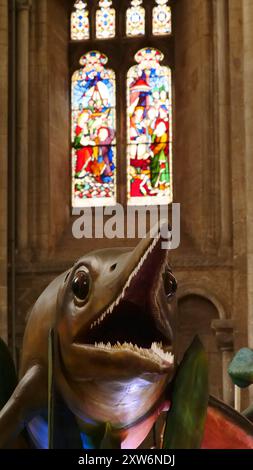 L'exposition monstres de la mer de monstres marins préhistoriques à la cathédrale de Peterborough. L'image montre un ophtalmosaure Banque D'Images