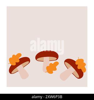 Trois champignons avec des feuilles d'automne sur un fond clair Illustration de Vecteur