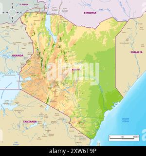 Carte physique détaillée du Kenya Illustration de Vecteur
