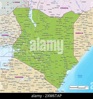 Carte politique détaillée du Kenya Illustration de Vecteur