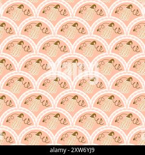 Motif sans couture citrouille blanche festonnée. Texturé stylisé halloween mûr courge butternut arc répétition fond. Design rétro automnal sans fin. Illustration vectorielle dessinée à la main. Illustration de Vecteur