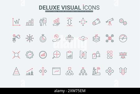 Flèches pour la présentation des icônes de croissance et de mise à l'échelle définies. Outils pour agrandir et réduire, redimensionner et développer, contrôler la taille et la direction mince illustration vectorielle de symboles de contour noir et rouge Illustration de Vecteur