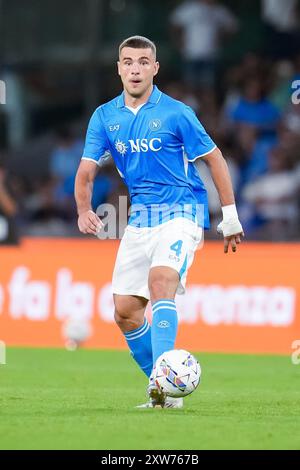Naples, Italie. 10 août 2024. Alessandro Buongiorno de la SSC Napoli lors du match de la Coppa Italia Frecciarossa entre la SSC Napoli et le Modena FC au Stadio Diego Armando Maradona le 10 août 2024 à Naples, Italie crédit : Giuseppe Maffia/Alamy Live News Banque D'Images