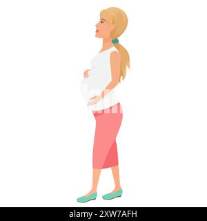 Une illustration d'une femme enceinte dans une pose vue de côté. Illustration de Vecteur