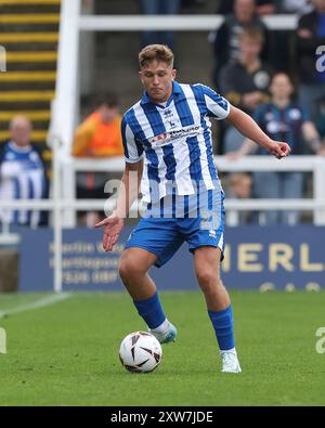 Louis Stephenson de Hartlepool United lors du match de Vanarama National League entre Hartlepool United et Southend United à Victoria Park, Hartlepool, samedi 17 août 2024. (Photo : Mark Fletcher | mi News) Banque D'Images