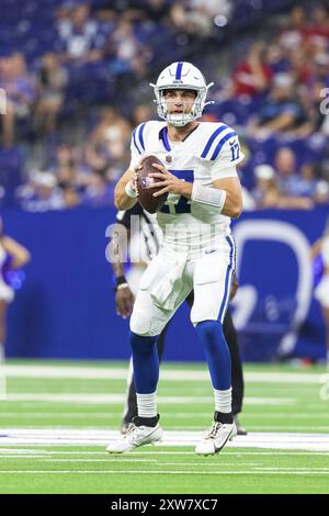 17 août 2024 : le quarterback des Colts d'Indianapolis, Kedon Slovis (17 ans), lors d'un match de pré-saison de la NFL contre les Arizona Cardinals au Lucas Oil Stadium à Indianapolis, Indiana. John Mersits/CSM. Banque D'Images