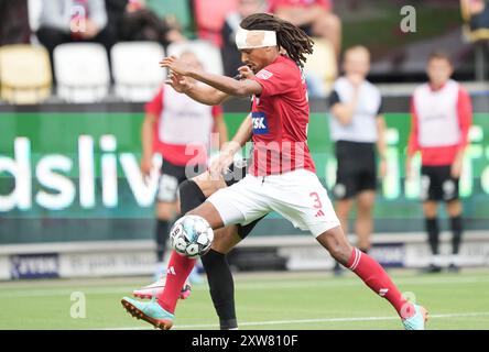 Silkeborg, Danemark. 18 août 2024. Robin OEstroem (SIF 3) lors du match de Superliga entre Silkeborg IF et FC Nordsjaelland au JYSK Park à Silkeborg dimanche 18 août 2024. (Photo : Claus Fisker/Ritzau Scanpix) crédit : Ritzau/Alamy Live News Banque D'Images