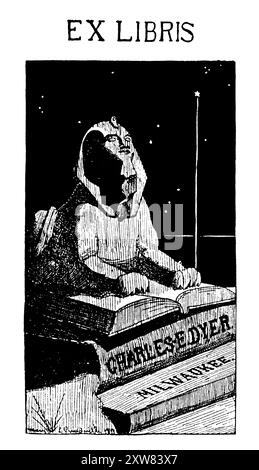 1897 sphinx sur la bibliothèque de livres, pour Charles E Dyer de Milwaukee, par l'artiste américaine Mary Prendeville Banque D'Images