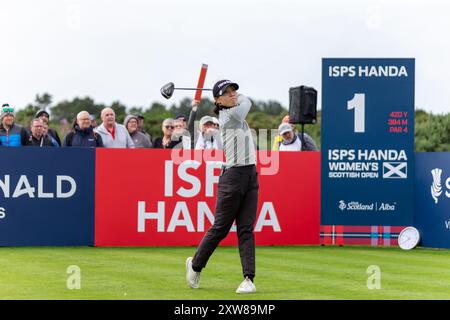 North Ayrshire, Écosse. 18 août 2024. Lydia Ko débute sa dernière manche de l’ISPS HANDA Women’s Scottish Open 2024 à Dundonald Links. Banque D'Images