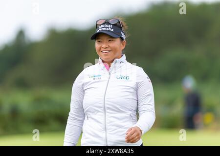 North Ayrshire, Écosse. 18 août 2024. Megan Khang souriante lors de la dernière manche de l’ISPS HANDA Women’s Scottish Open 2024 à Dundonald Links. Banque D'Images