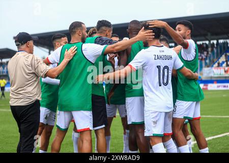 Ogun State, Nigeria, 18 août 2024, Remo Stars vs AS Far. Ligue des Champions de la CAF étape préliminaire 2024. Beya Joel égalise pour AUTANT. Crédit : Victor Modo Banque D'Images