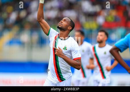 Ogun State, Nigeria, 18 août 2024, Remo Stars vs AS Far. Ligue des Champions de la CAF étape préliminaire 2024. Beya Joel égalise pour AUTANT. Crédit : Victor Modo Banque D'Images