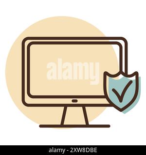 Moniteur avec bouclier et icône de vecteur de coche. Panneau de sécurité. Symbole graphique pour votre conception de site Web, logo, application, interface utilisateur Illustration de Vecteur