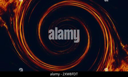 Design abstrait vortex ardent avec une couleur orange éclatante vibrante tourbillonnante sur fond d'illustration d'art noir. Banque D'Images