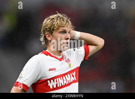 Frans KRAETZIG (Kratzig)(S) geste, geste, soccer DFL Supercup, Bayer 04 Leverkusen (LEV) - VfB Stuttgart (S) 4:3 IE, le 17 août 2024 à Leverkusen/ Allemagne. #Les règlements du LDF interdisent toute utilisation de photographies comme séquences d'images et/ou quasi-vidéo # Banque D'Images