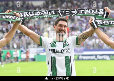 Tim Kleindienst (Borussia Moenchengladbach) bejubelt den SIEG. FC Erzgebirge Aue v. Borussia Moenchengladbach, Fussball, DFB-Pokal, 1. Runde, saison 2024/2025, 17.08.2024 LES RÈGLEMENTS DFB/DFL INTERDISENT TOUTE UTILISATION DE PHOTOGRAPHIES COMME SÉQUENCES D'IMAGES ET/OU QUASI-VIDÉO Foto : Eibner-Pressefoto/Bert Harzer Banque D'Images