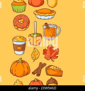 Articles d'automne et modèle de nourriture. Joyeux Thanksgiving et symboles traditionnels d'Halloween. Illustration de Vecteur